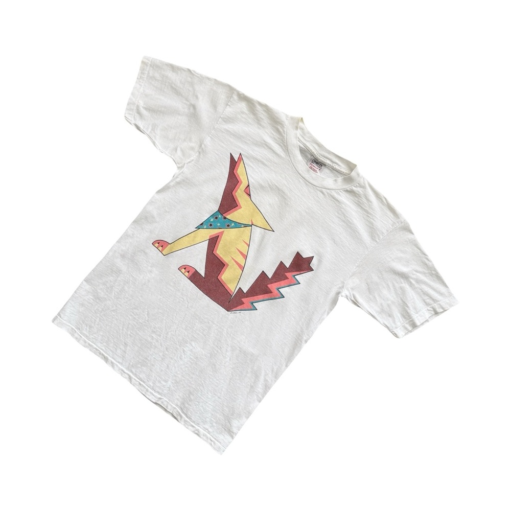 Vintage 1989 Geometric Coyote Native Art T-Shirt Single Stitch Made in USA